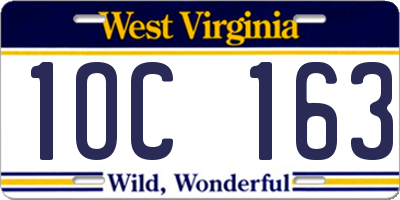 WV license plate 1OC163