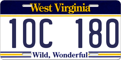 WV license plate 1OC180
