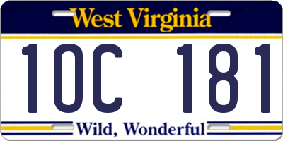 WV license plate 1OC181