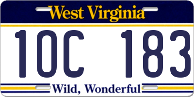 WV license plate 1OC183