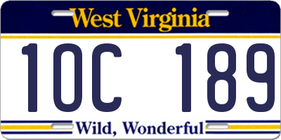 WV license plate 1OC189