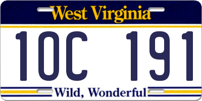 WV license plate 1OC191