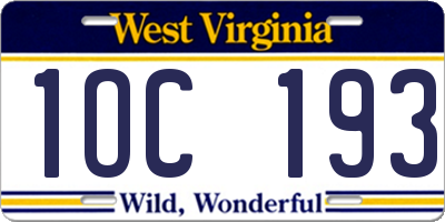 WV license plate 1OC193
