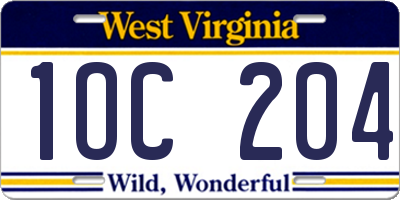 WV license plate 1OC204