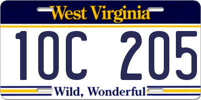 WV license plate 1OC205