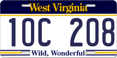 WV license plate 1OC208