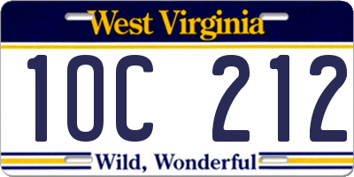 WV license plate 1OC212