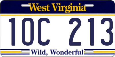 WV license plate 1OC213