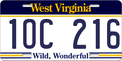 WV license plate 1OC216