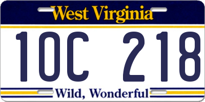 WV license plate 1OC218