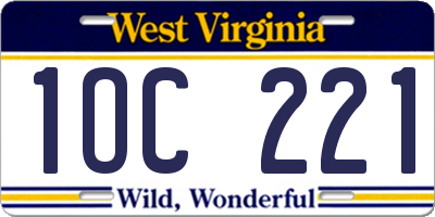 WV license plate 1OC221