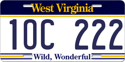 WV license plate 1OC222