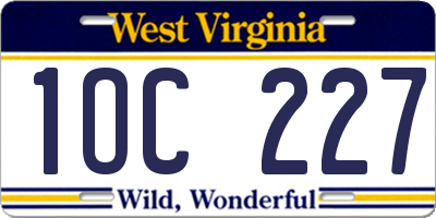 WV license plate 1OC227