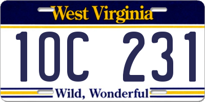 WV license plate 1OC231