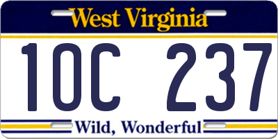 WV license plate 1OC237