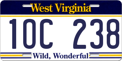 WV license plate 1OC238