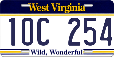 WV license plate 1OC254