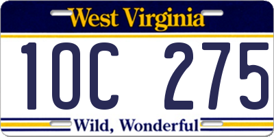 WV license plate 1OC275