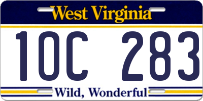 WV license plate 1OC283