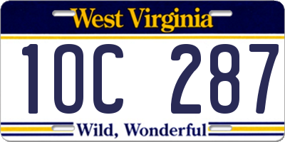WV license plate 1OC287