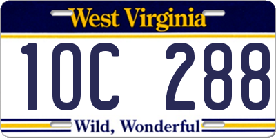 WV license plate 1OC288