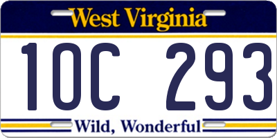 WV license plate 1OC293