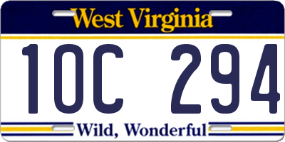 WV license plate 1OC294