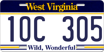 WV license plate 1OC305