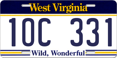 WV license plate 1OC331