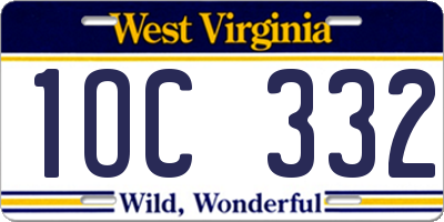 WV license plate 1OC332