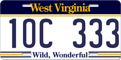 WV license plate 1OC333