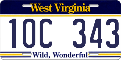 WV license plate 1OC343