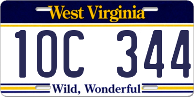 WV license plate 1OC344