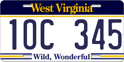 WV license plate 1OC345