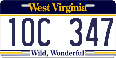 WV license plate 1OC347