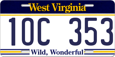 WV license plate 1OC353