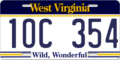 WV license plate 1OC354