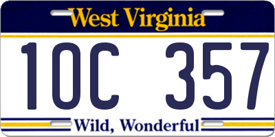 WV license plate 1OC357