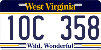 WV license plate 1OC358
