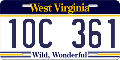 WV license plate 1OC361