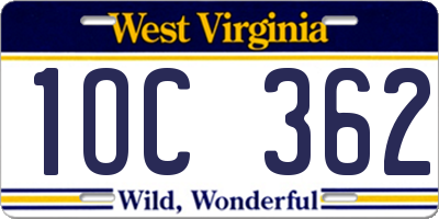 WV license plate 1OC362