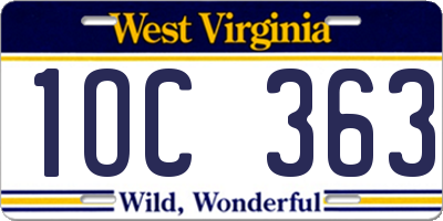 WV license plate 1OC363