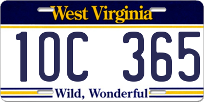 WV license plate 1OC365