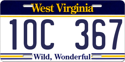 WV license plate 1OC367
