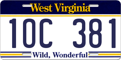 WV license plate 1OC381