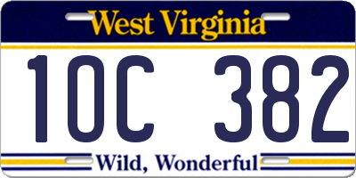 WV license plate 1OC382
