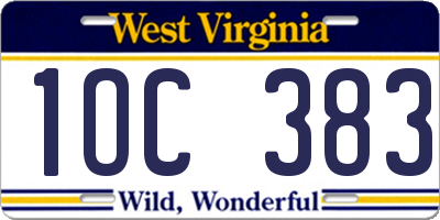 WV license plate 1OC383