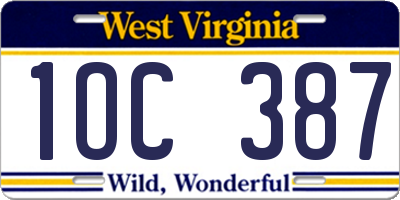 WV license plate 1OC387