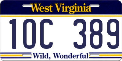 WV license plate 1OC389