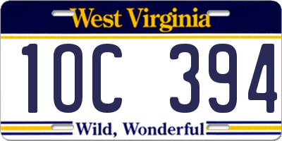 WV license plate 1OC394